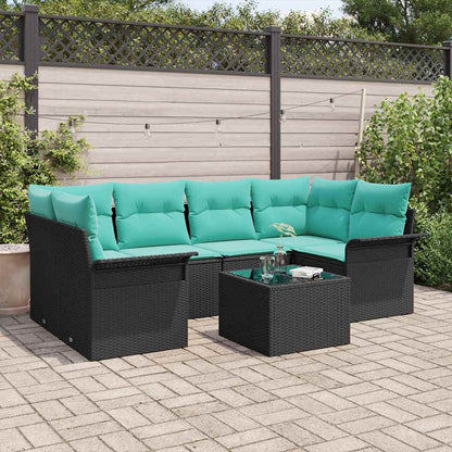 Set Divano da Giardino con cuscino 7 pcs Nero polyrattan | homemem39