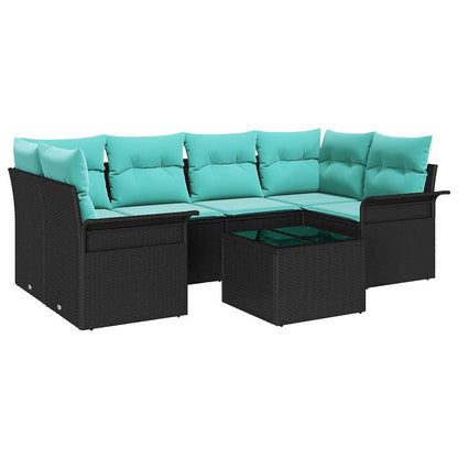 Set Divano da Giardino con cuscino 7 pcs Nero polyrattan | homemem39