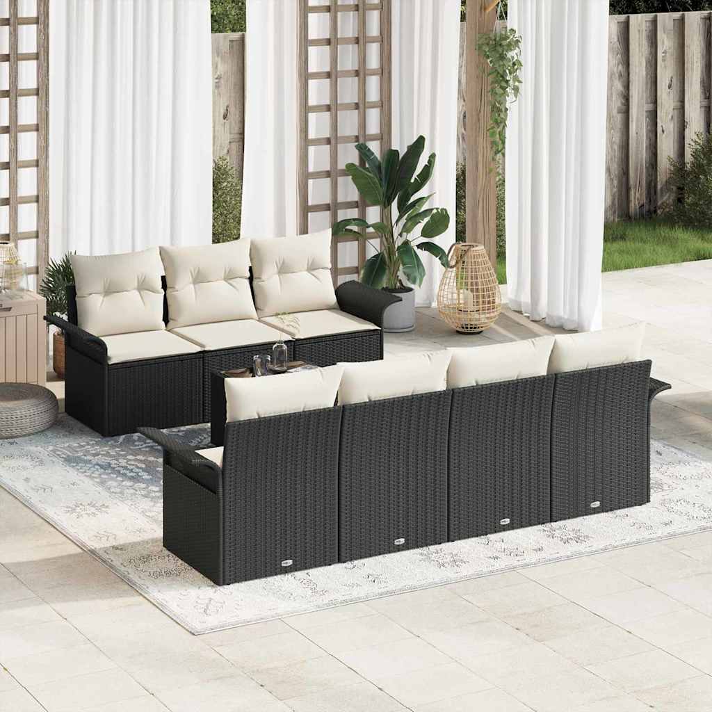 Set Divano da Giardino con cuscino 8 pcs Nero polyrattan | homemem39