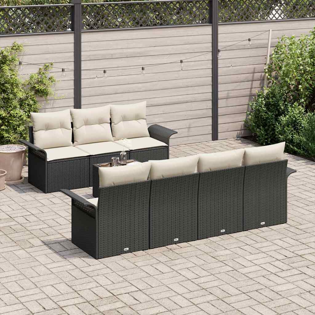 Set Divano da Giardino con cuscino 8 pcs Nero polyrattan | homemem39