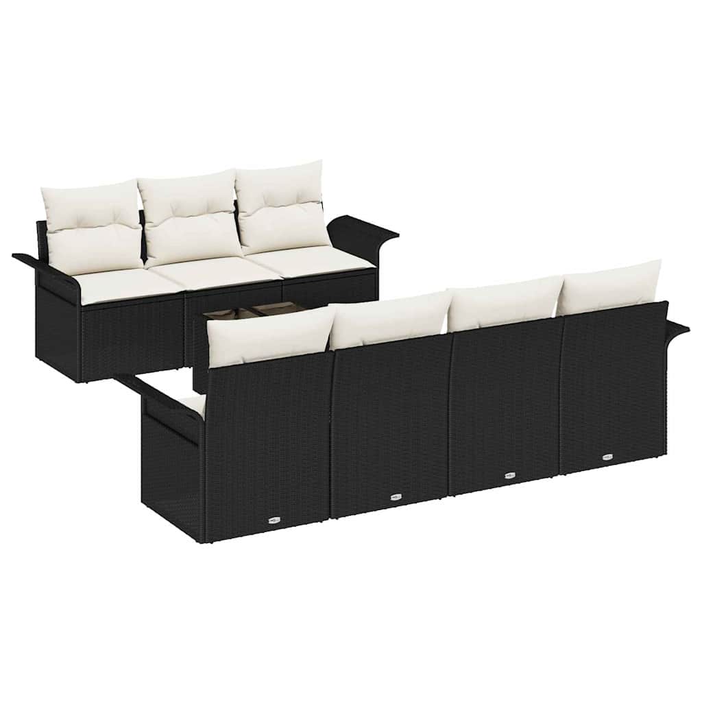 Set Divano da Giardino con cuscino 8 pcs Nero polyrattan | homemem39