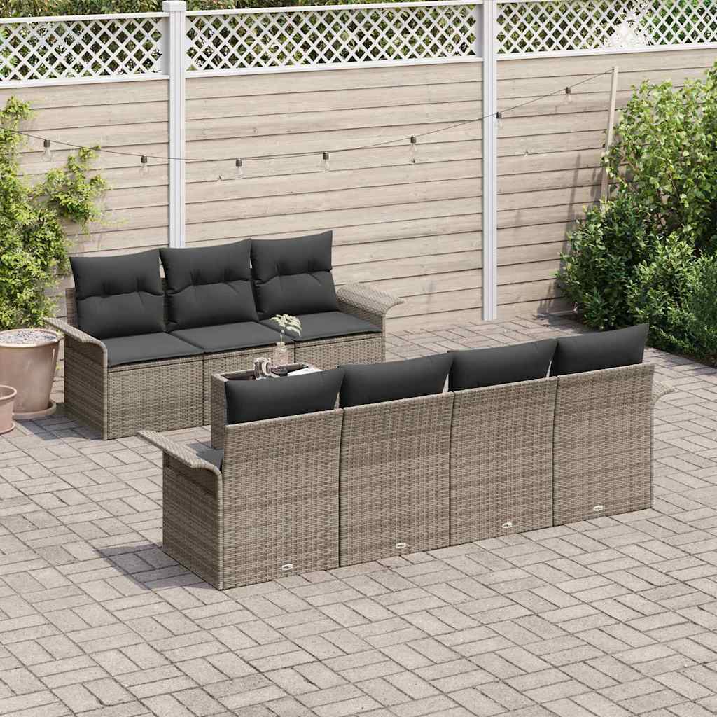 Set Divano da Giardino con cuscino 8 pcs Grigio polyrattan | homemem39
