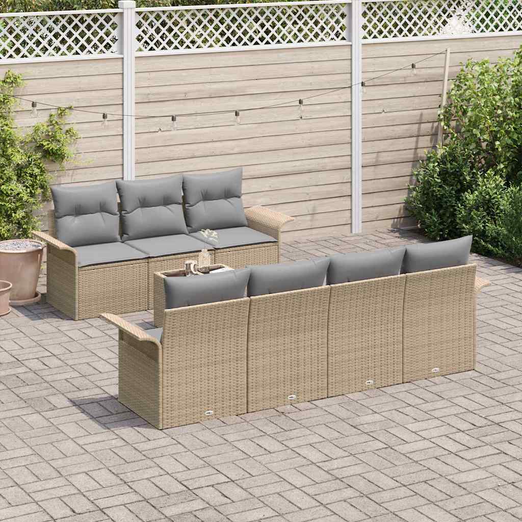 Set Divano da Giardino con cuscino 8 pcs Beige polyrattan | homemem39
