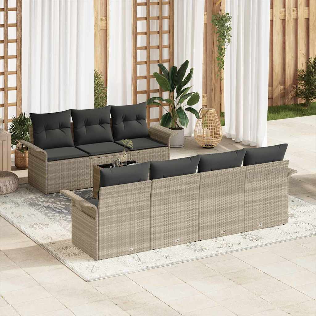 Set Divano da Giardino 8 pcs Grigio chiaro polyrattan | homemem39