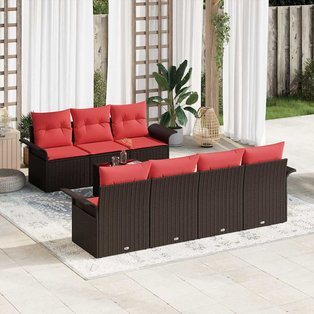 Set Divano da Giardino con cuscino 8 pcs Marrone polyrattan | homemem39
