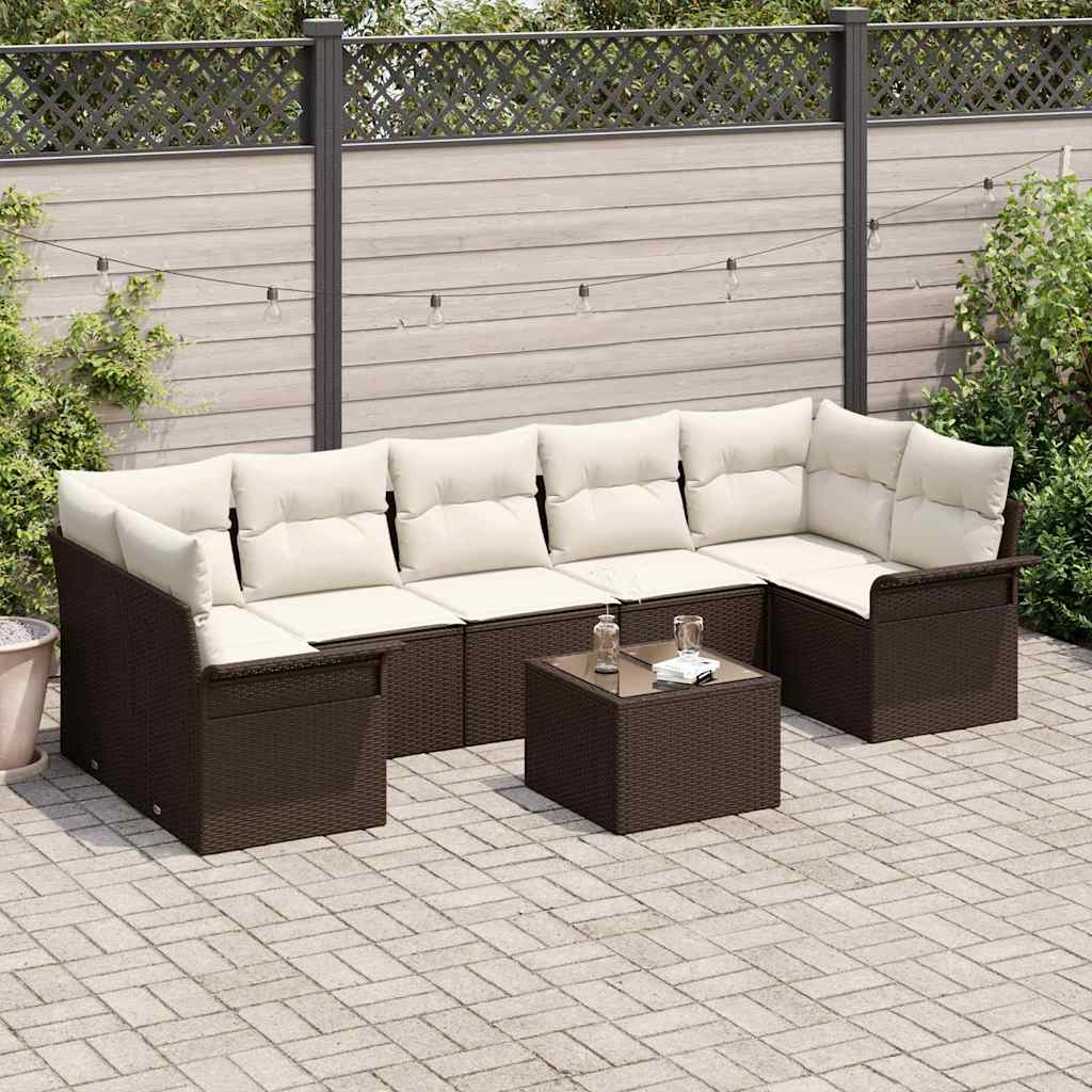 Set Divano da Giardino con cuscino 8 pcs Marrone polyrattan | homemem39