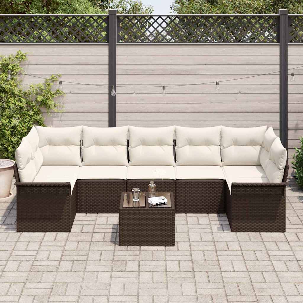 Set Divano da Giardino con cuscino 8 pcs Marrone polyrattan | homemem39