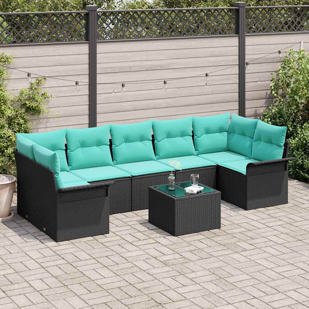 Set Divano da Giardino 8 pcs Nero Poly Rattan | homemem39