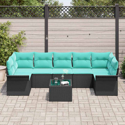 Set Divano da Giardino 8 pcs Nero Poly Rattan | homemem39