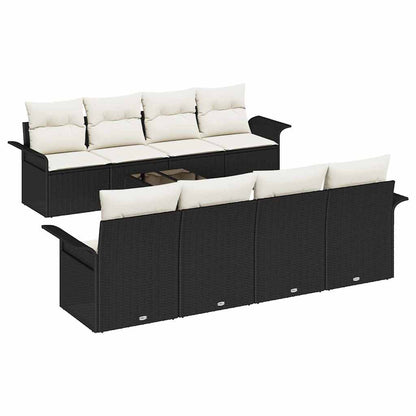 Set Divano da Giardino 9 pcs Nero Poly Rattan | homemem39