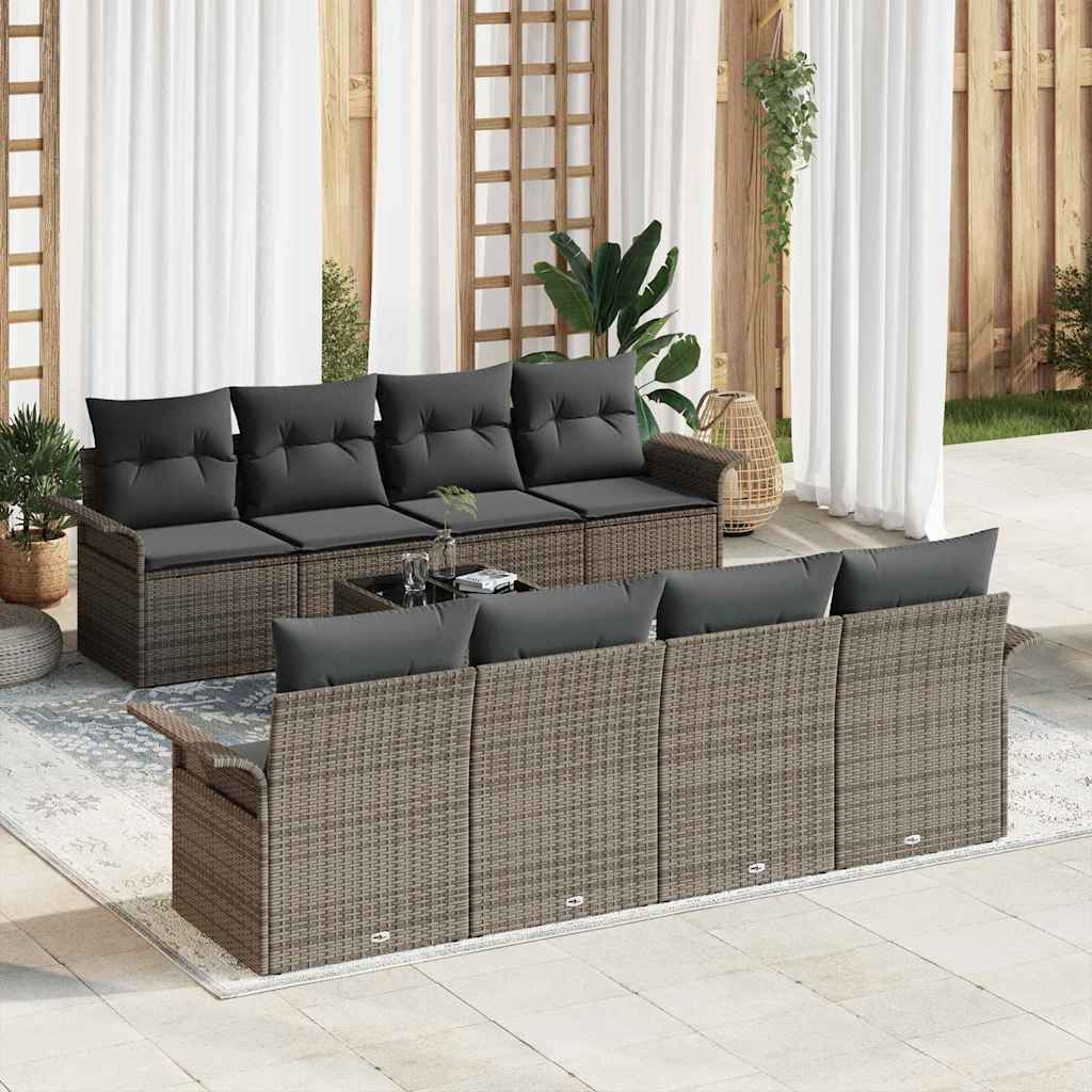 Set Divano da Giardino 9 pcs Grigio Poly Rattan | homemem39
