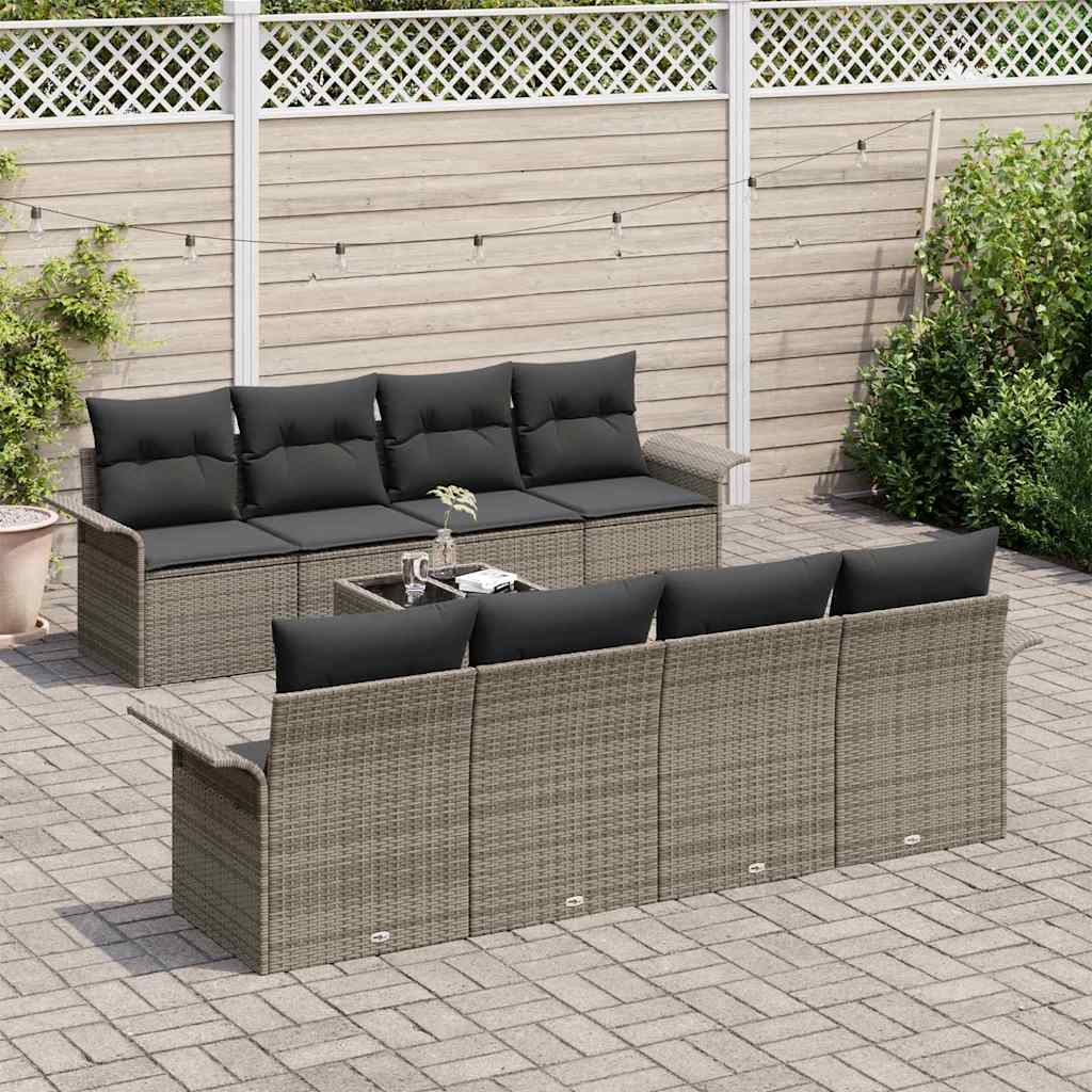 Set Divano da Giardino 9 pcs Grigio Poly Rattan | homemem39