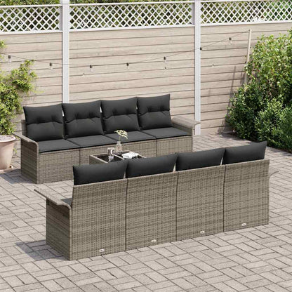 Set Divano da Giardino 9 pcs Grigio Poly Rattan | homemem39