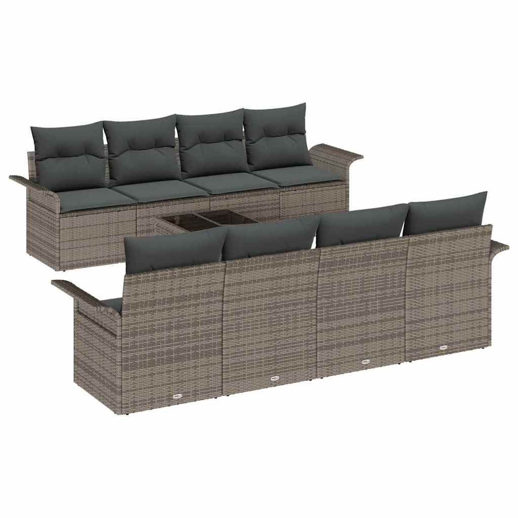 Set Divano da Giardino 9 pcs Grigio Poly Rattan | homemem39