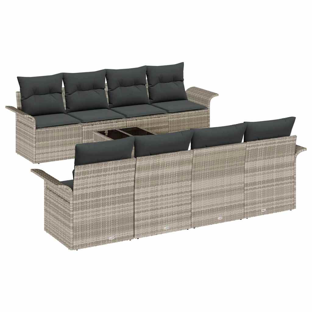 Set Divano da Giardino 9 pcs Grigio chiaro Poly Rattan | homemem39