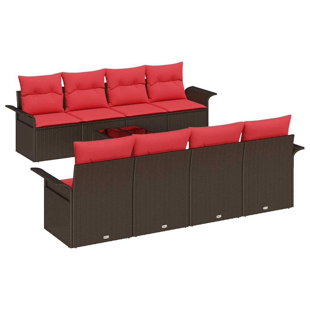 Set Divano da Giardino con cuscino 9 pcs Marrone polyrattan | homemem39
