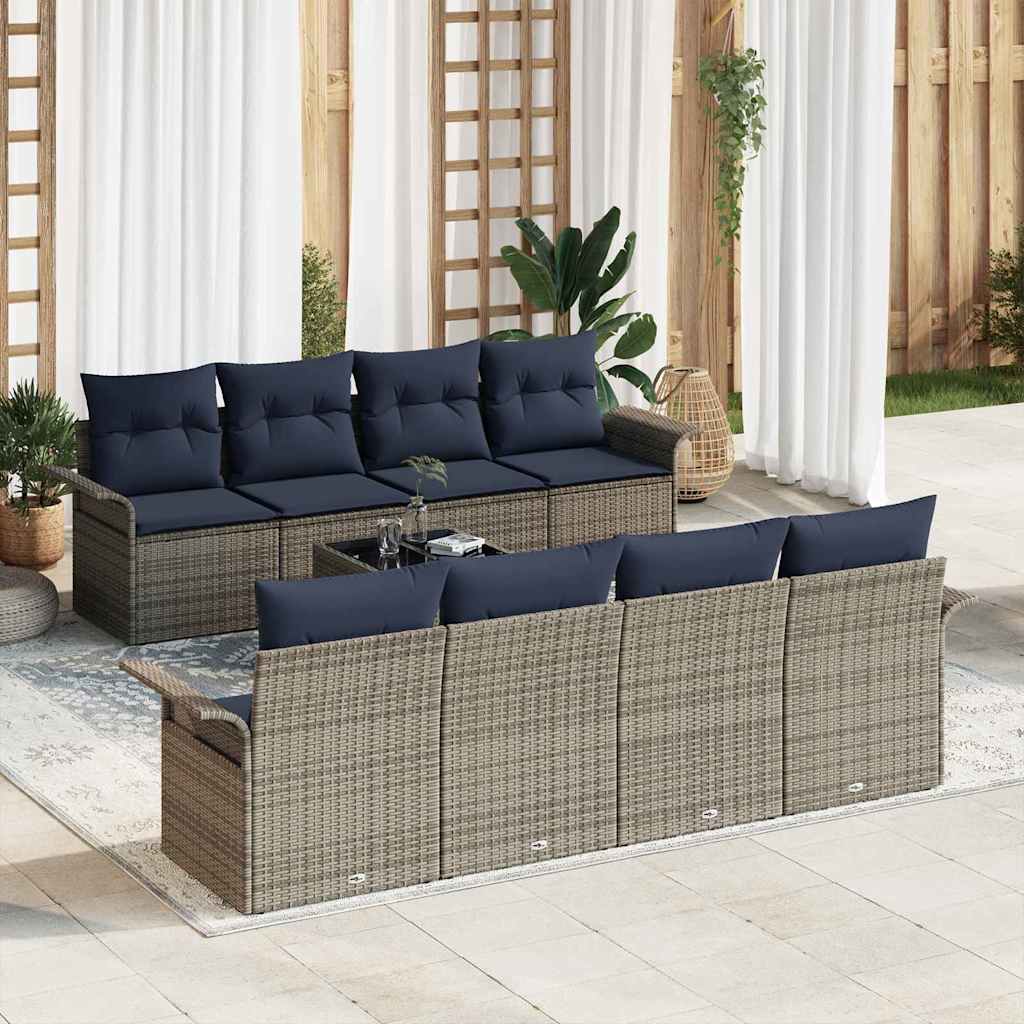 Set Divano da Giardino con cuscino 9 pcs Grigio polyrattan | homemem39