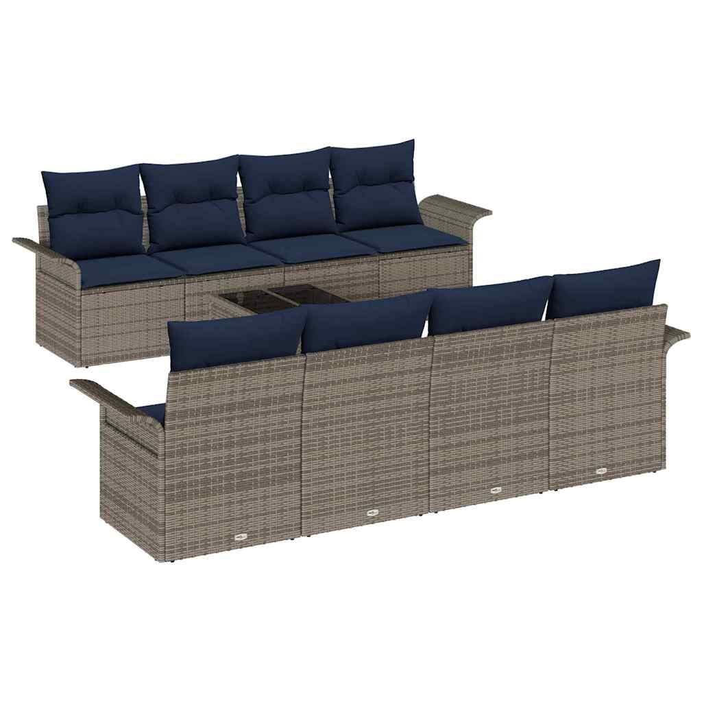 Set Divano da Giardino con cuscino 9 pcs Grigio polyrattan | homemem39