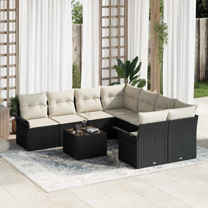 Set Divano da Giardino 9 pcs Nero Poly Rattan | homemem39