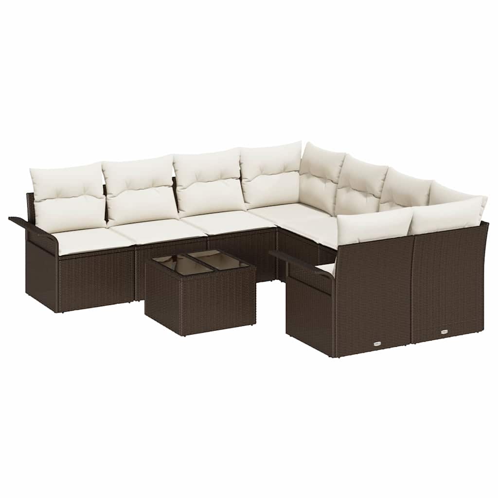 Set Divano da Giardino 9 pcs Marrone Poly Rattan | homemem39
