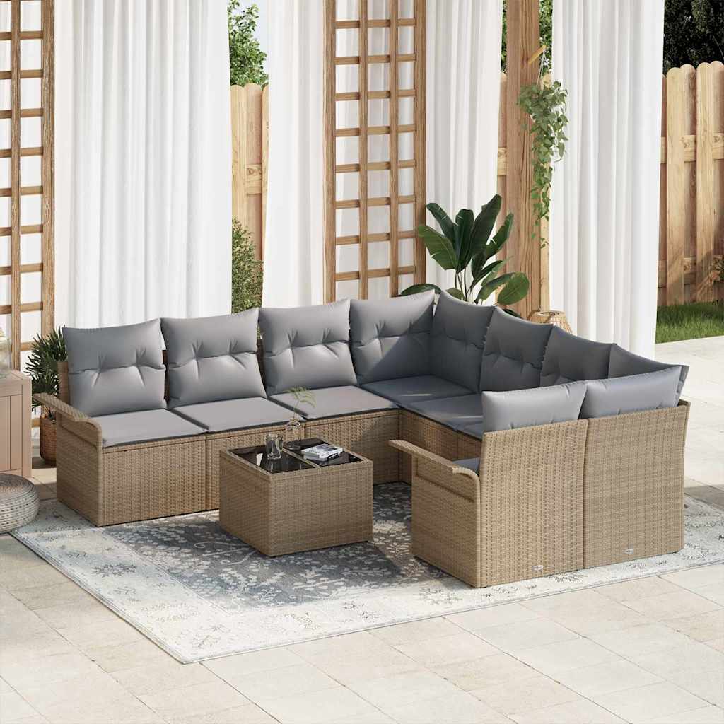 Set Divano da Giardino 9 pcs Beige Poly Rattan | homemem39