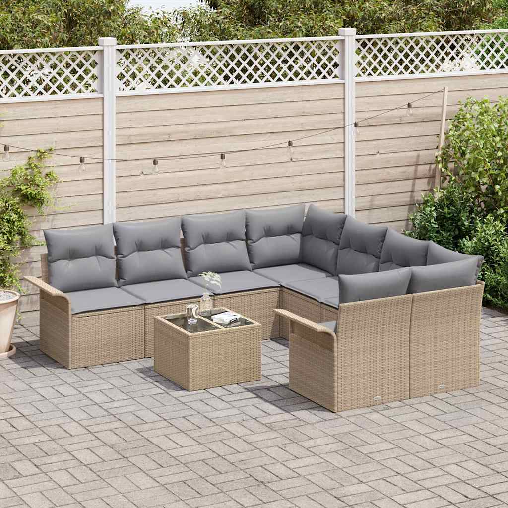 Set Divano da Giardino 9 pcs Beige Poly Rattan | homemem39
