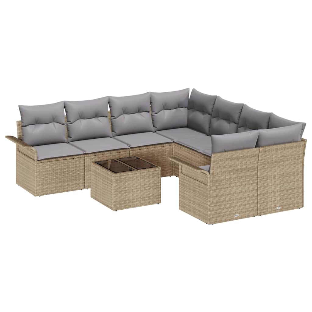Set Divano da Giardino 9 pcs Beige Poly Rattan | homemem39