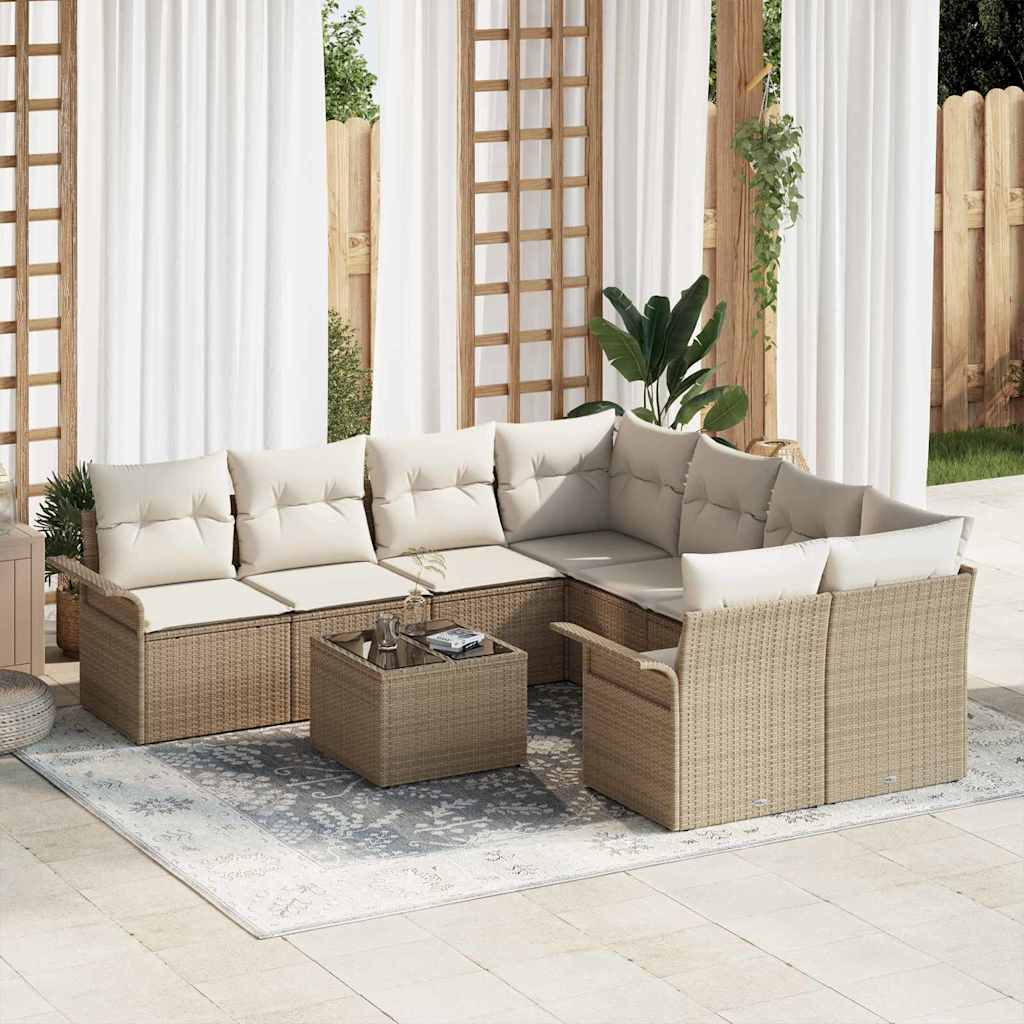 Set Divano da Giardino 9 pcs Beige Poly Rattan | homemem39