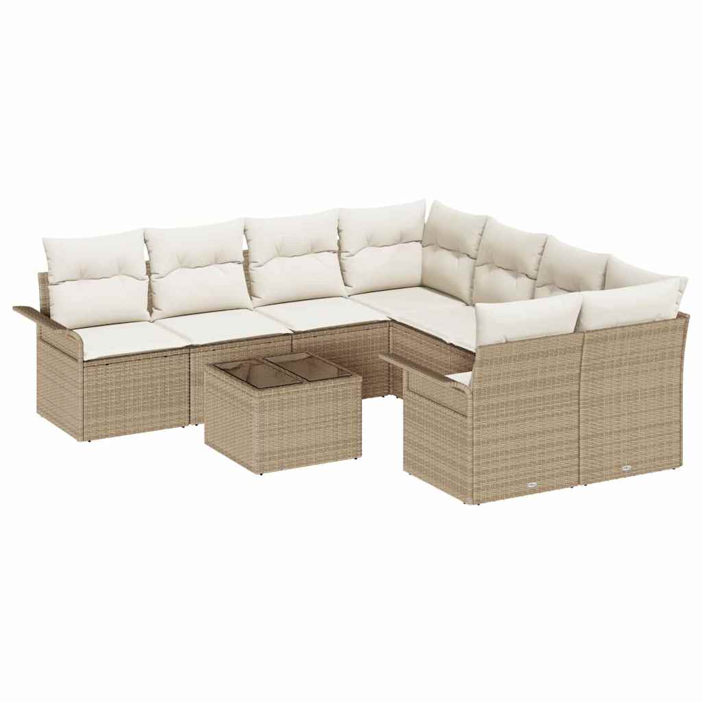 Set Divano da Giardino 9 pcs Beige Poly Rattan | homemem39