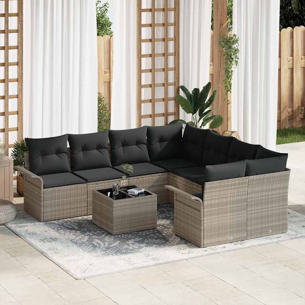 Set Divano da Giardino 9 pcs Grigio chiaro Poly Rattan | homemem39