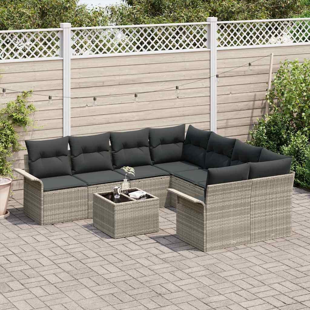 Set Divano da Giardino 9 pcs Grigio chiaro Poly Rattan | homemem39