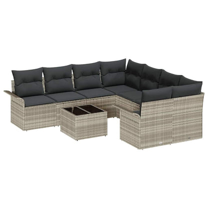 Set Divano da Giardino 9 pcs Grigio chiaro Poly Rattan | homemem39