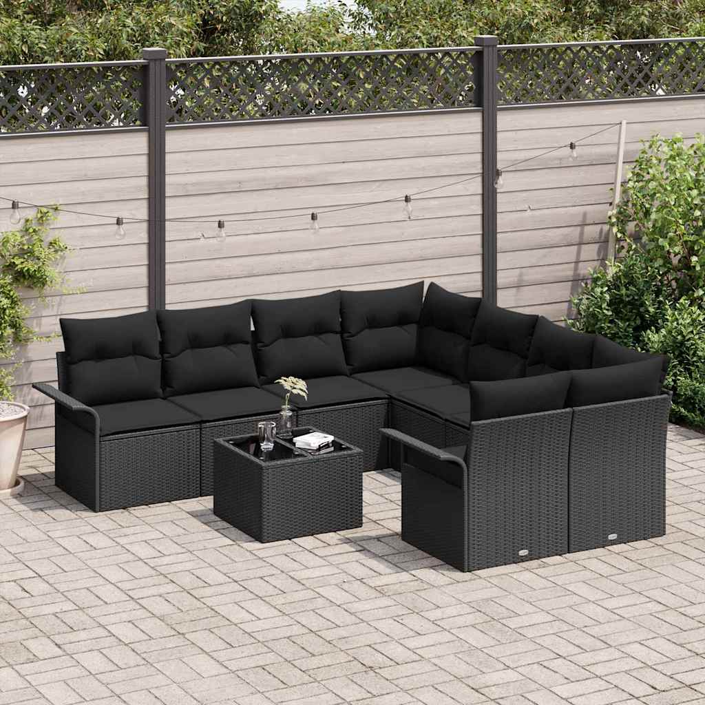 Set Divano da Giardino 9 pcs Nero Poly Rattan | homemem39