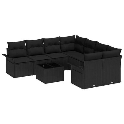 Set Divano da Giardino 9 pcs Nero Poly Rattan | homemem39