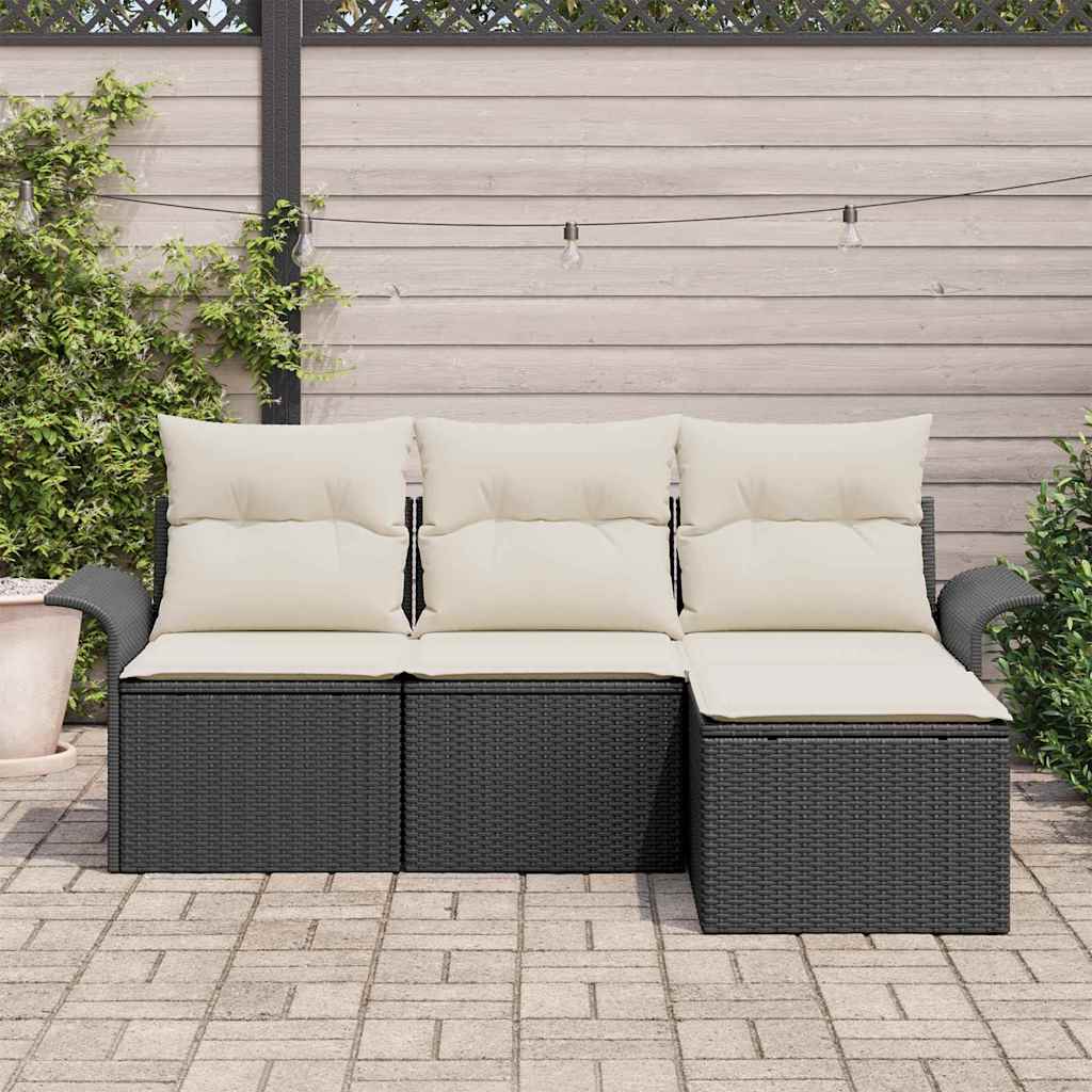 Set di divani con cuscino 4 pcs Nero e Crema polyrattan | homemem39