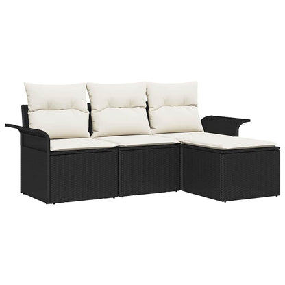 Set di divani con cuscino 4 pcs Nero e Crema polyrattan | homemem39