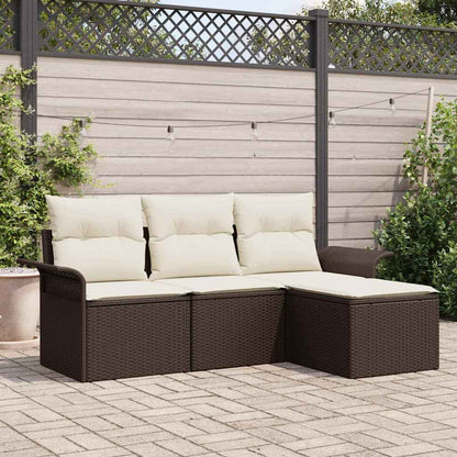 Set di divani con cuscino 4 pcs Marrone e Crema polyrattan | homemem39