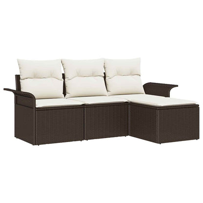 Set di divani con cuscino 4 pcs Marrone e Crema polyrattan | homemem39