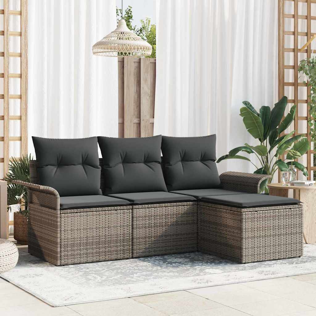 Set di divani con cuscino 4 pcs Grigio polyrattan
