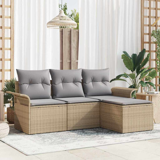 Set di divani con cuscino 4 pcs Beige polyrattan