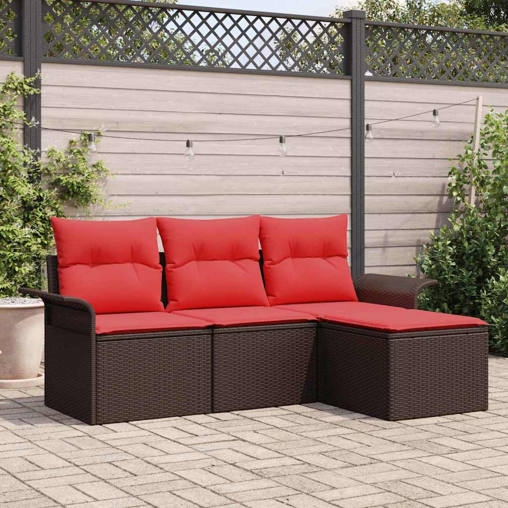 Set Divano da Giardino con cuscino 4 pcs Marrone polyrattan | homemem39