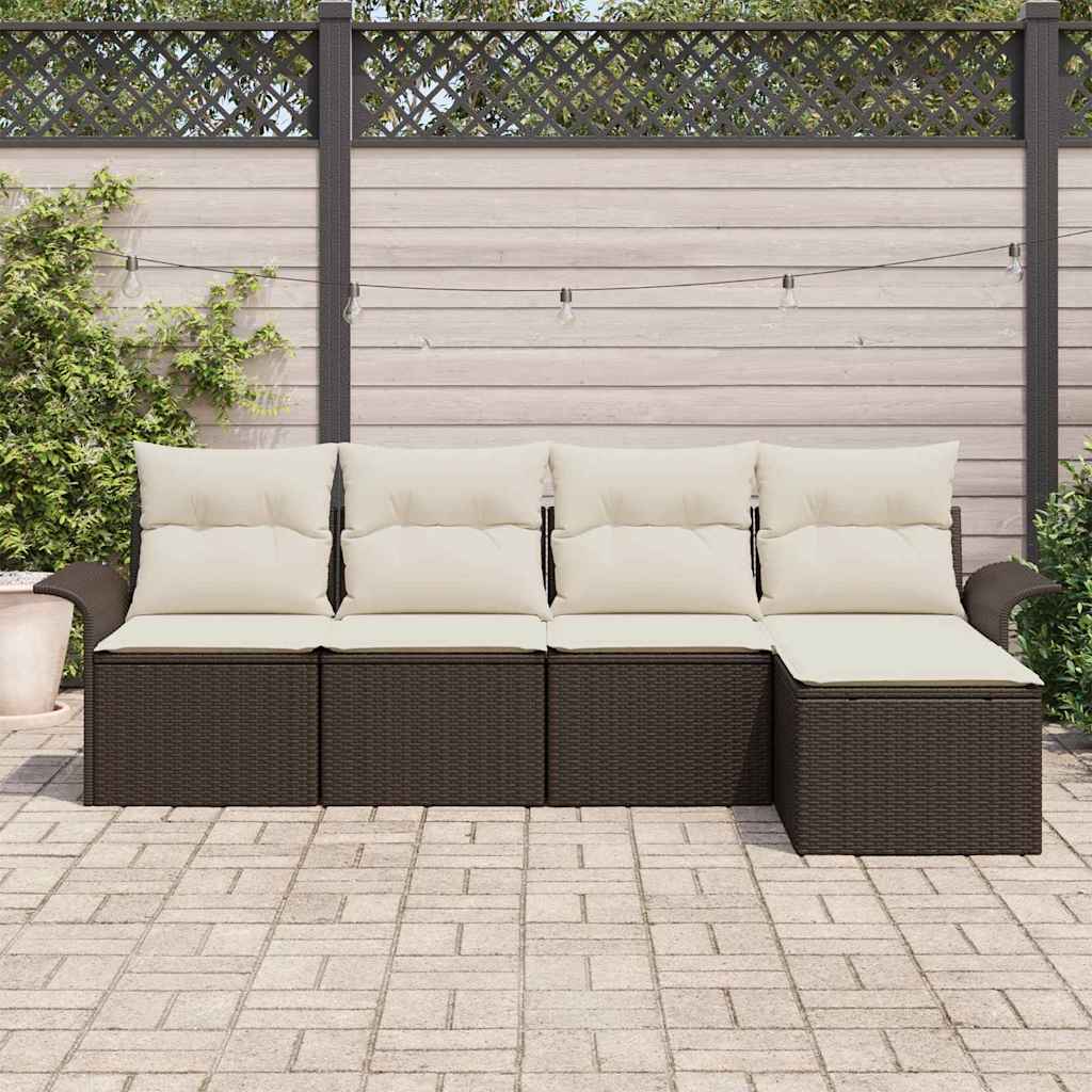 Divano da esterno con cuscino 5 pcs Marrone polyrattan | homemem39