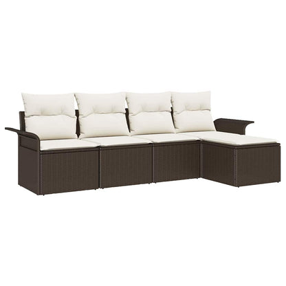 Divano da esterno con cuscino 5 pcs Marrone polyrattan | homemem39