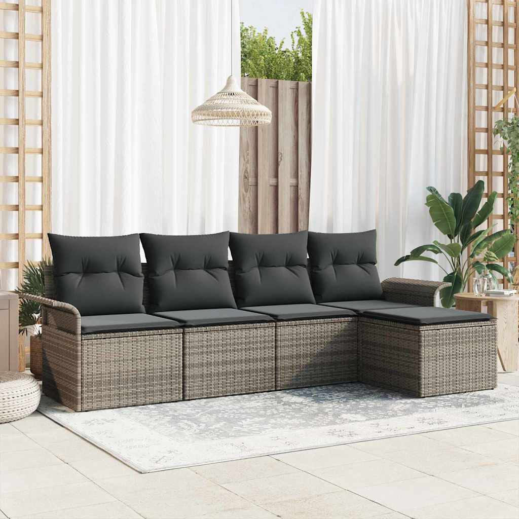 Divano da esterno con cuscino 5 pcs Grigio polyrattan | homemem39