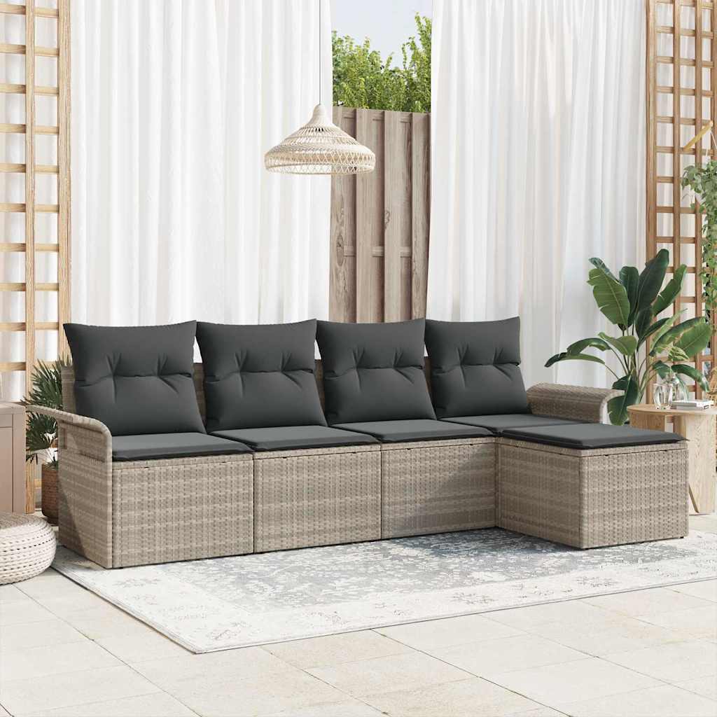 Divano da esterno con cuscino 5 pcs Grigio chiaro polyrattan | homemem39