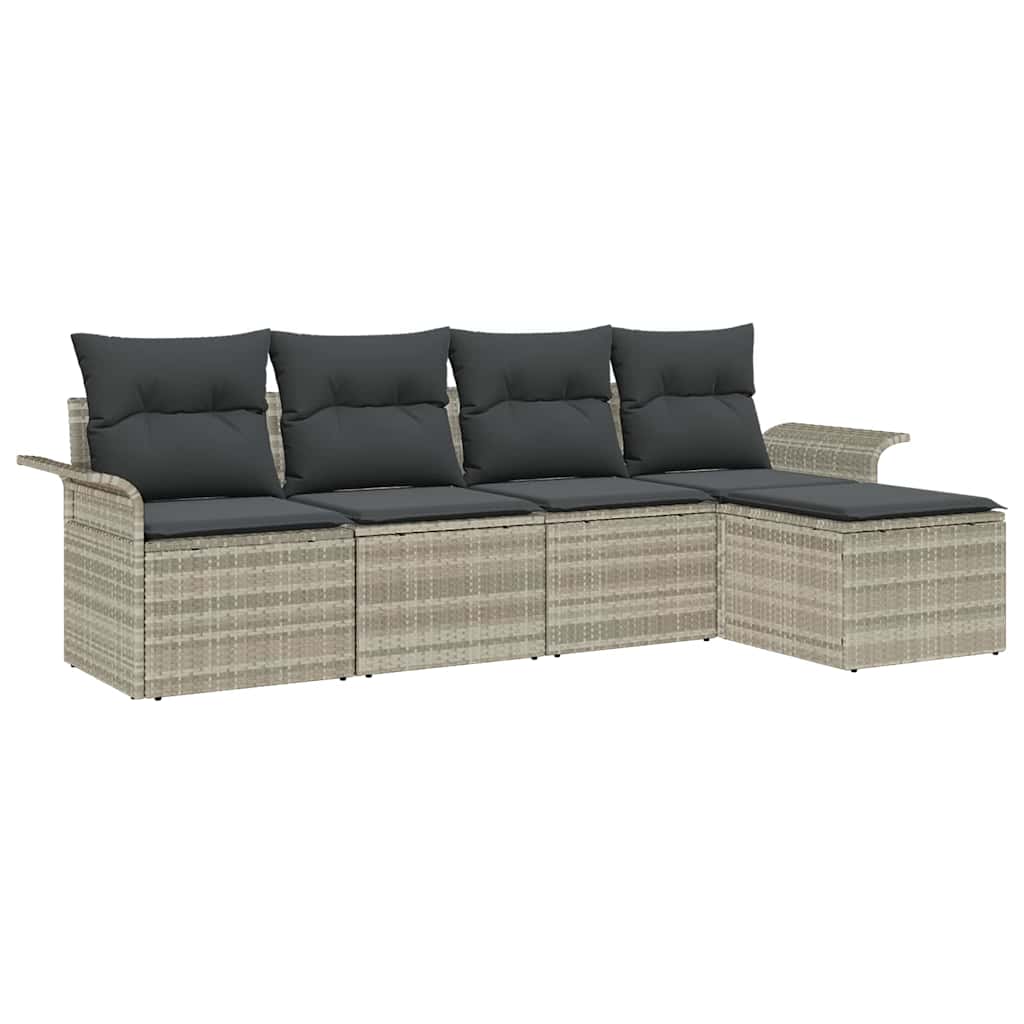 Divano da esterno con cuscino 5 pcs Grigio chiaro polyrattan | homemem39