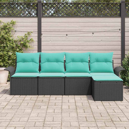 Set Divano da Giardino con cuscino 5 pcs Nero polyrattan | homemem39