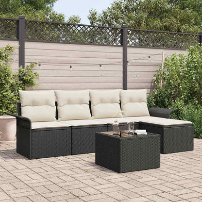 Divano da esterno con cuscino 6 pcs Nero polyrattan | homemem39