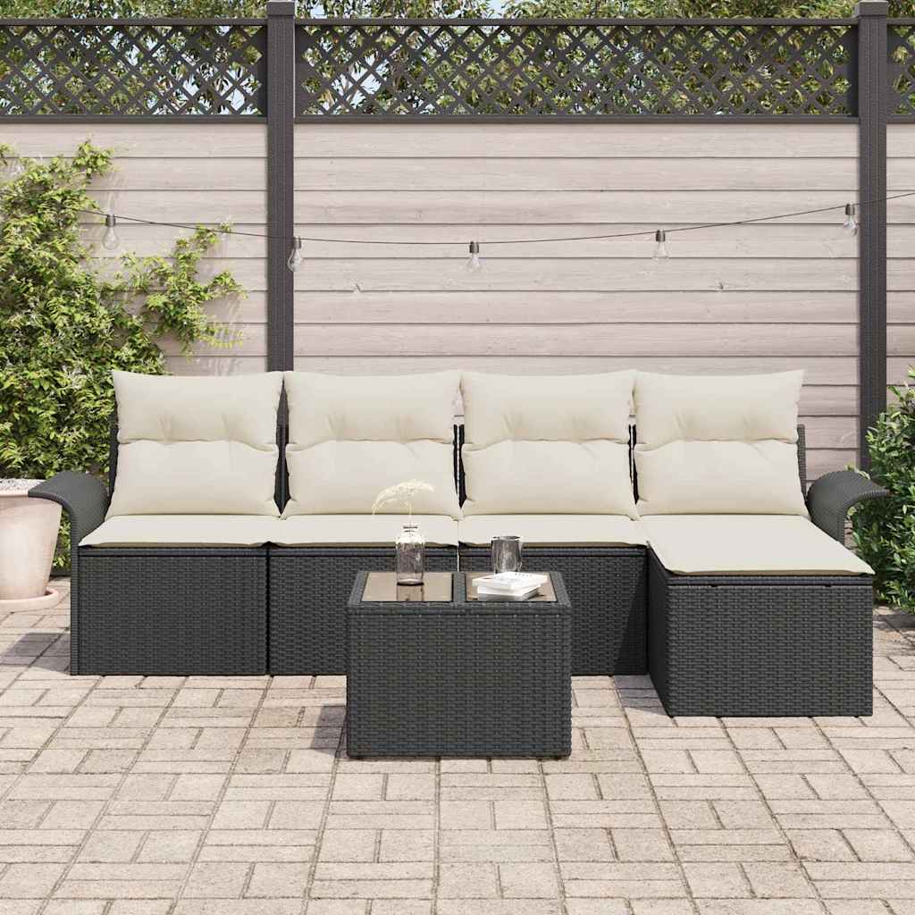 Divano da esterno con cuscino 6 pcs Nero polyrattan | homemem39