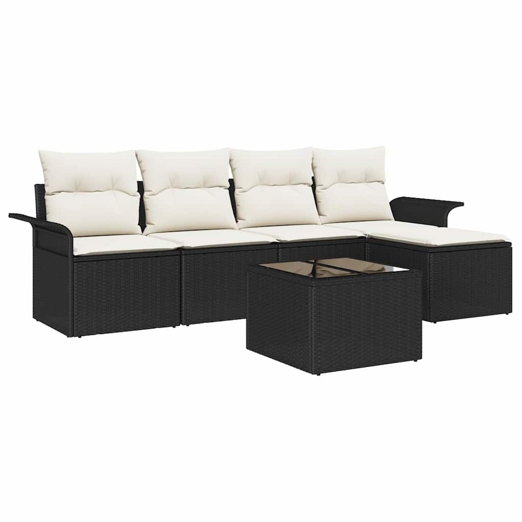 Divano da esterno con cuscino 6 pcs Nero polyrattan | homemem39